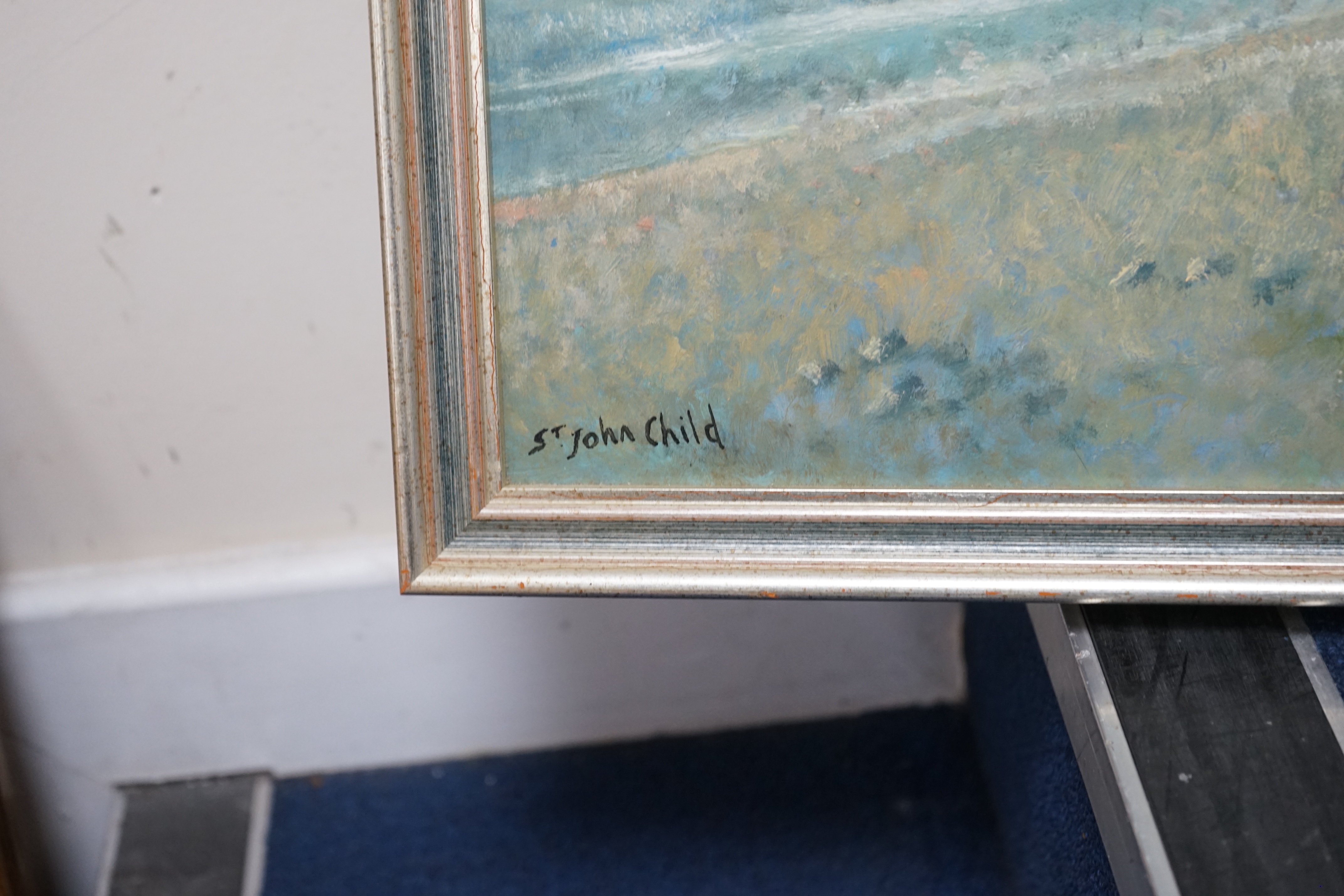 St John Child (b.1936), oil on board, Brighton, West Pier, signed, 32 x 46cm